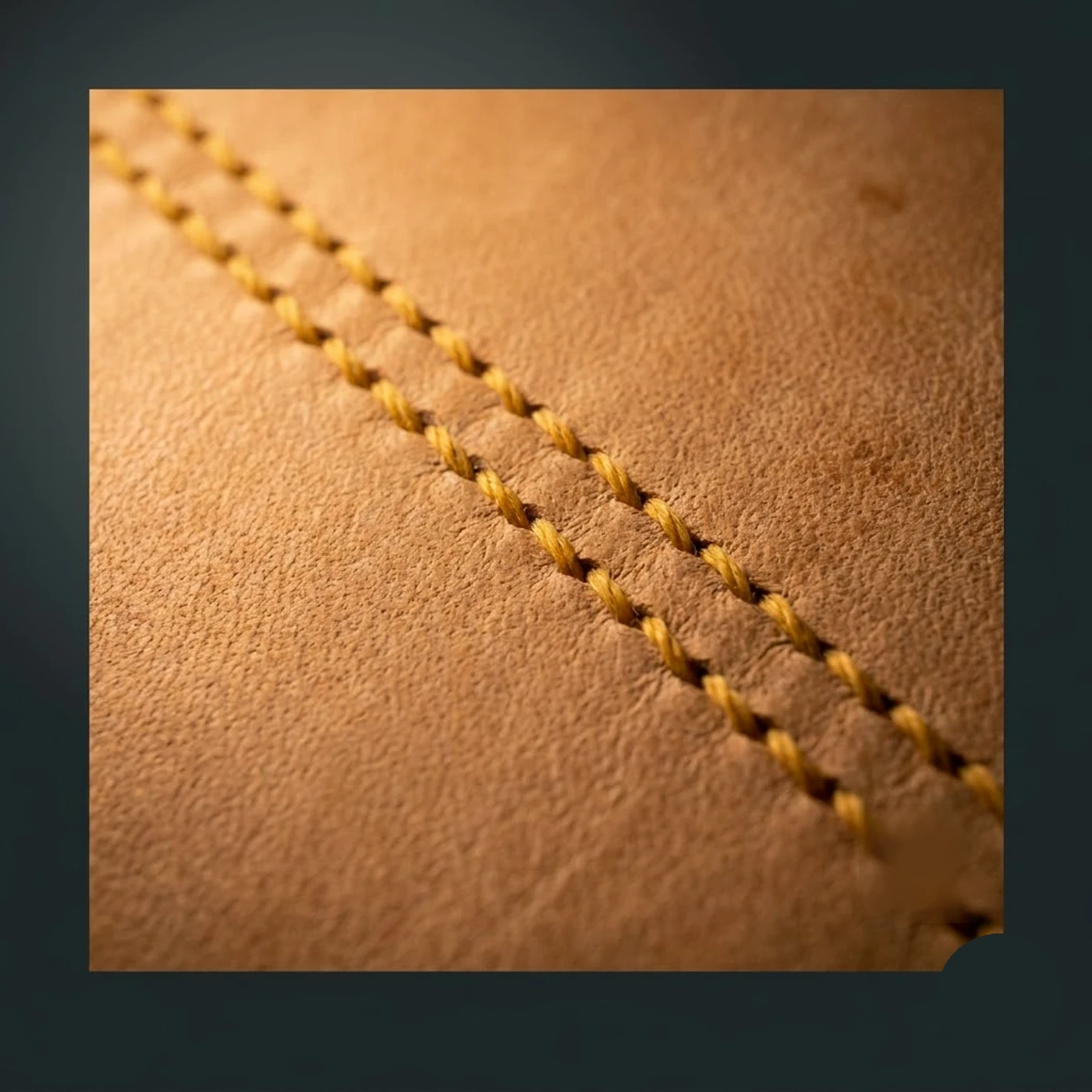 Tonal stitching — even tension, correct shade.